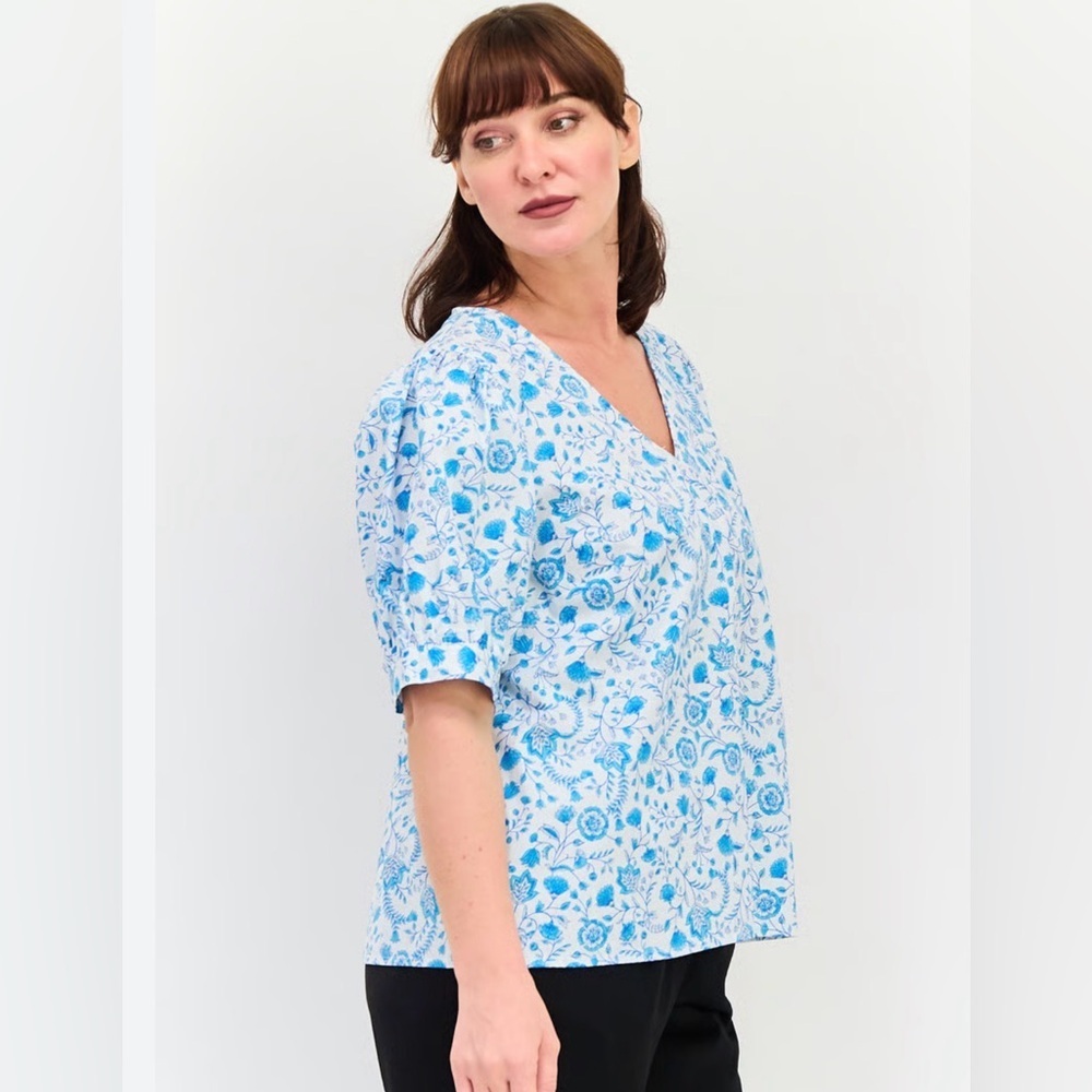 Draper James NWOT 100% Cotton Blue Floral Blouse size XL